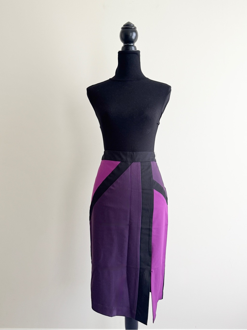 Vintage Worthington Color Block Pencil Skirt Black Purple Size 6 career classic